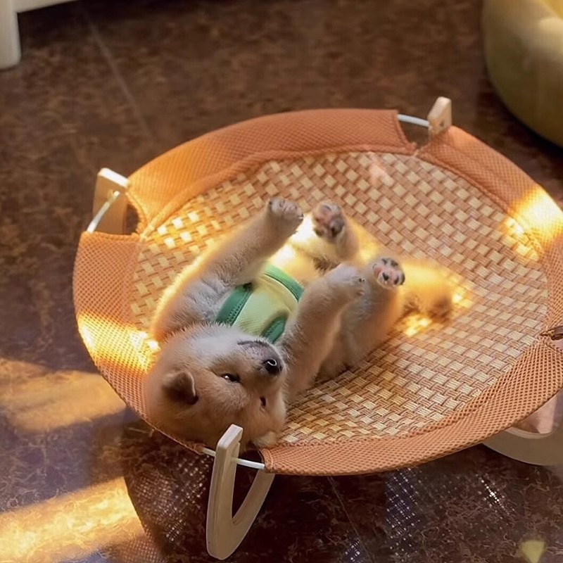 ハンモック 竹編み風ペット用宙吊りハンモック