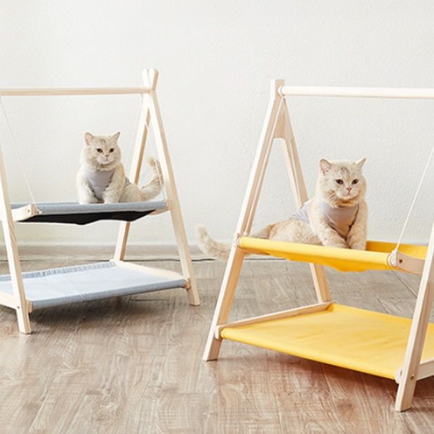 ハンモック 木製二段式猫専用吊り下げ休憩台