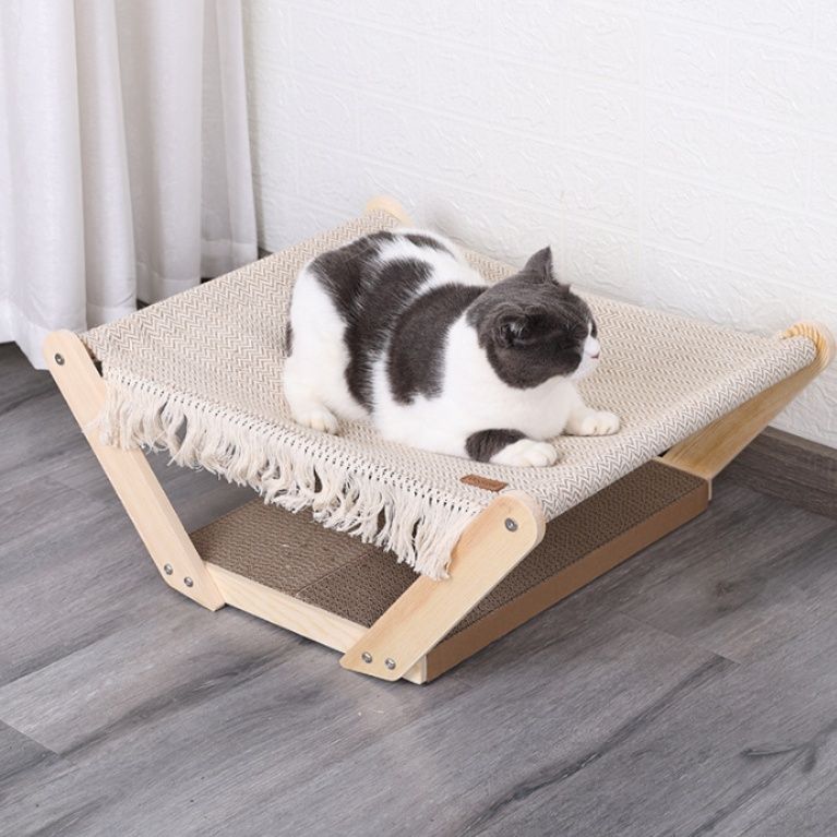 ハンモック 木製フレーム付き猫専用ハンモックベッド