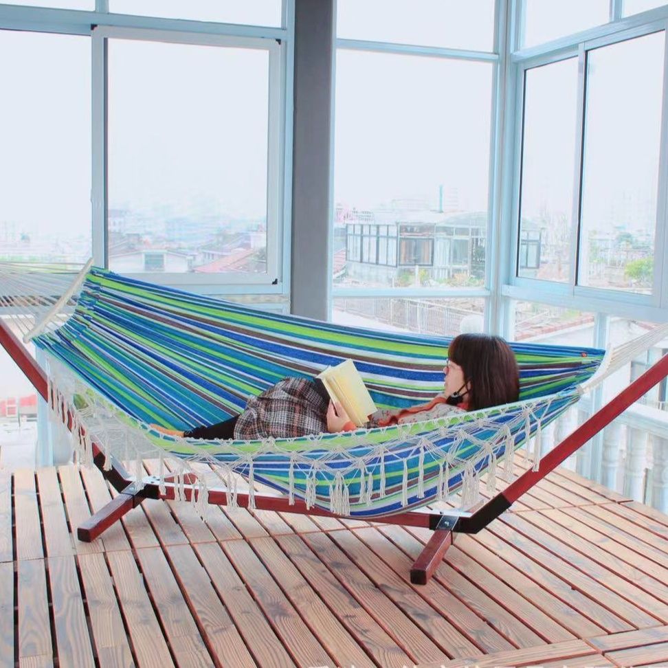 ハンモックベランダ自立式木製フレーム付き屋内外兼用ハンモック