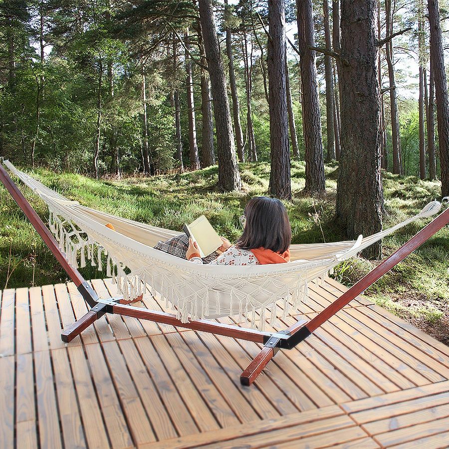ハンモックベランダ自立式木製フレーム付き屋内外兼用ハンモック