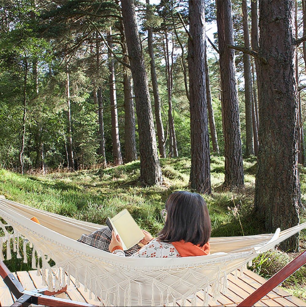 ハンモックベランダ自立式木製フレーム付き屋内外兼用ハンモック