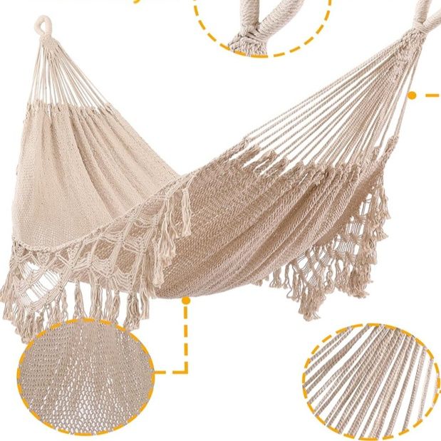 ハンモックベランダ特大編み込みフリンジ付き自立式ハンモック