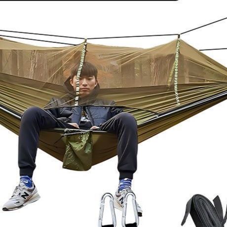 ハンモックキャンプ防虫網付き速開式野外用吊床寝具