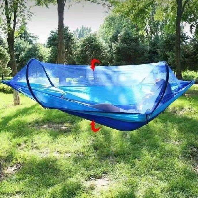 ハンモックキャンプ自動展開式蚊帳付き屋外用吊り下げ寝床