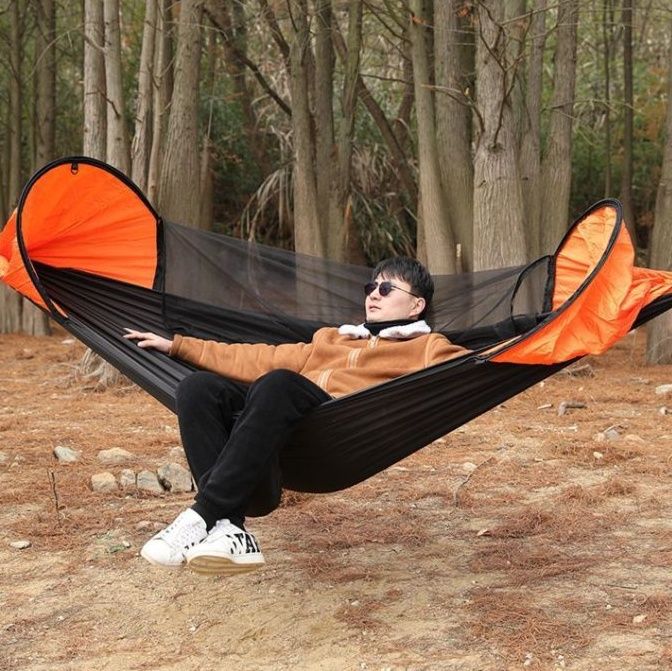 ハンモックキャンプ軽量携帯型蚊帳付き吊り下げ式