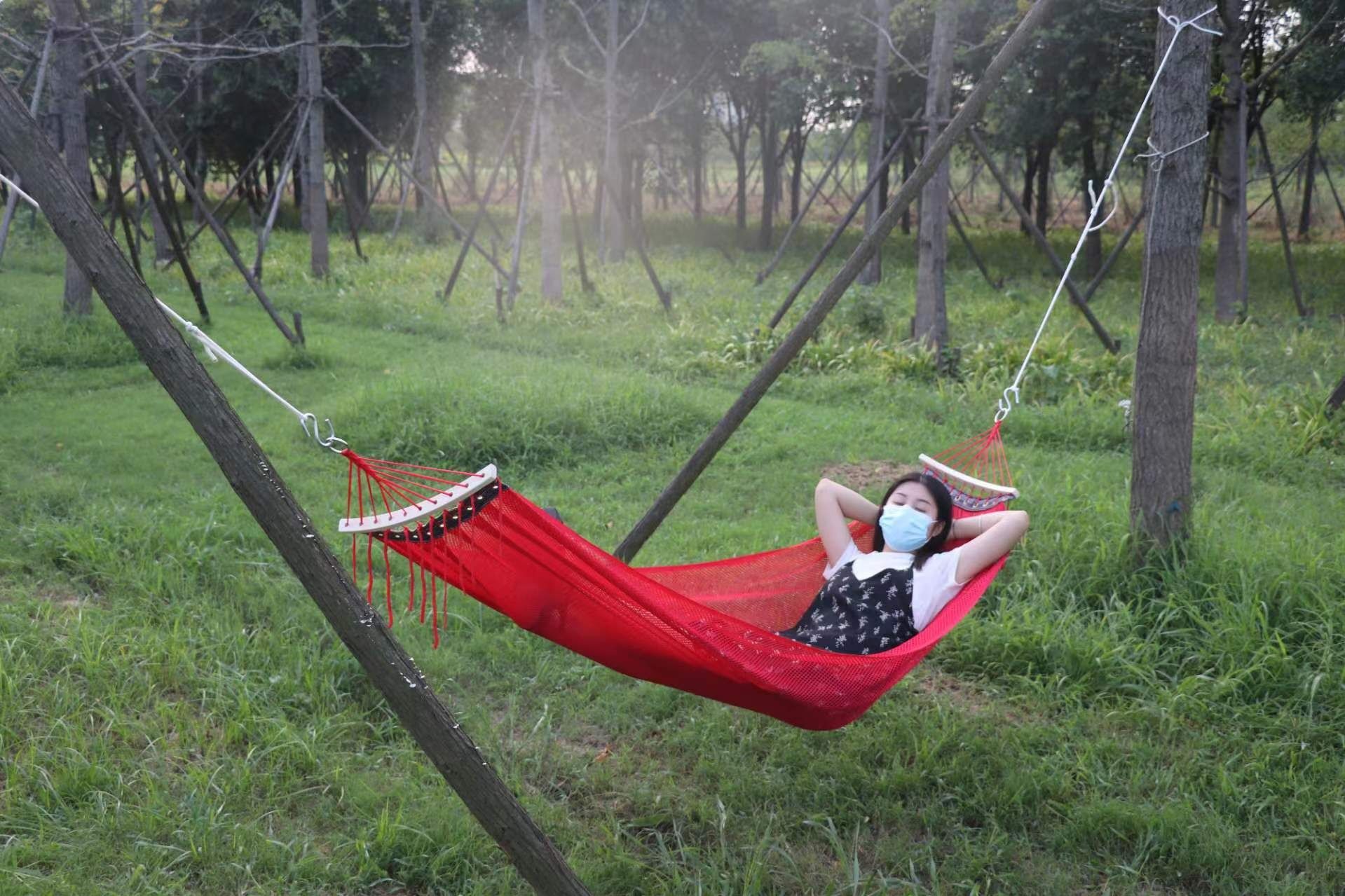 ハンモックキャンプ 網目編み軽量吊り下げ式休憩用寝具セット