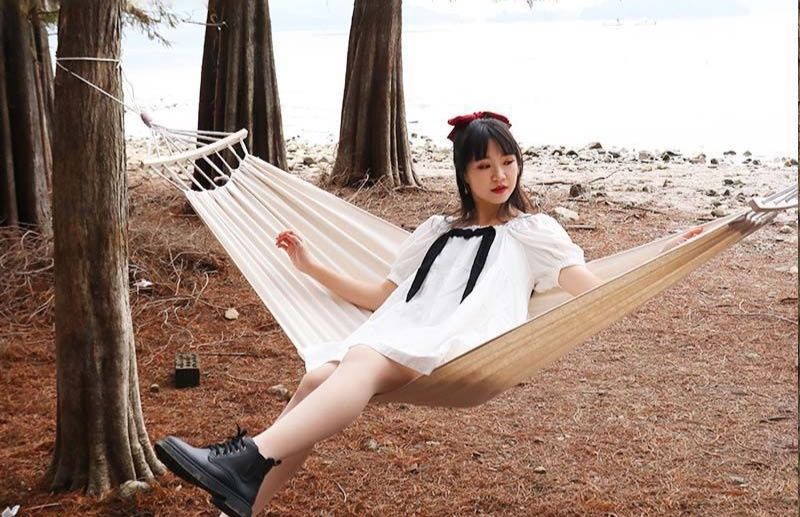 木製ストライプ柄キャンプ用吊り下げ式ハンモック