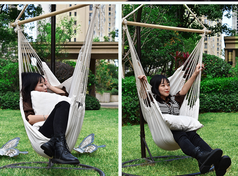 吊り下げ式チェア型ハンモック木製バー付き