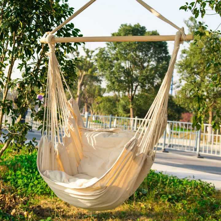 ハンモックベランダ木製フレーム付き吊り下げ式チェア