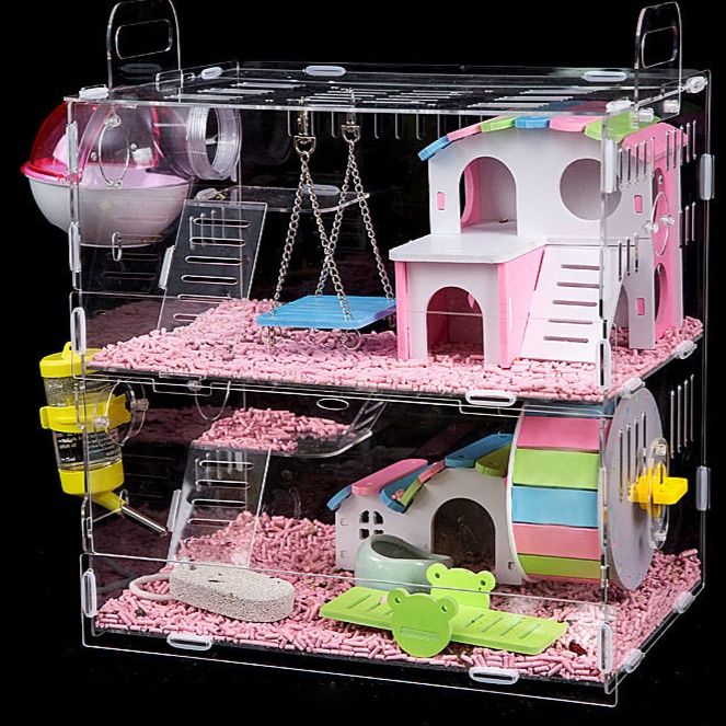 ハムスターケージ 透明二階層遊具充実ハムスターケージ