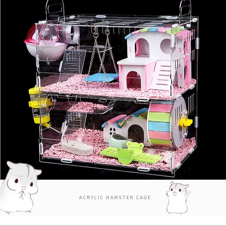ハムスターケージ 透明二階層遊具充実ハムスターケージ