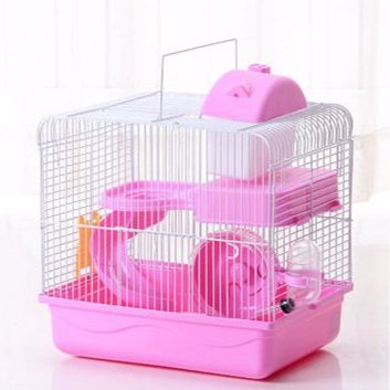 ハムスターケージ 二階建て回し車付き小動物飼育用金網ケージ