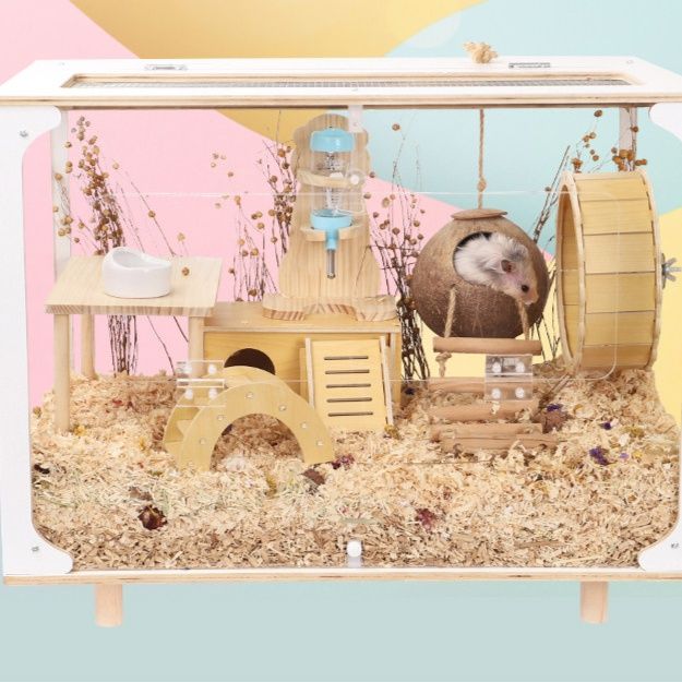 ハムスターケージ 全方位透明観察式二重開口飼育箱