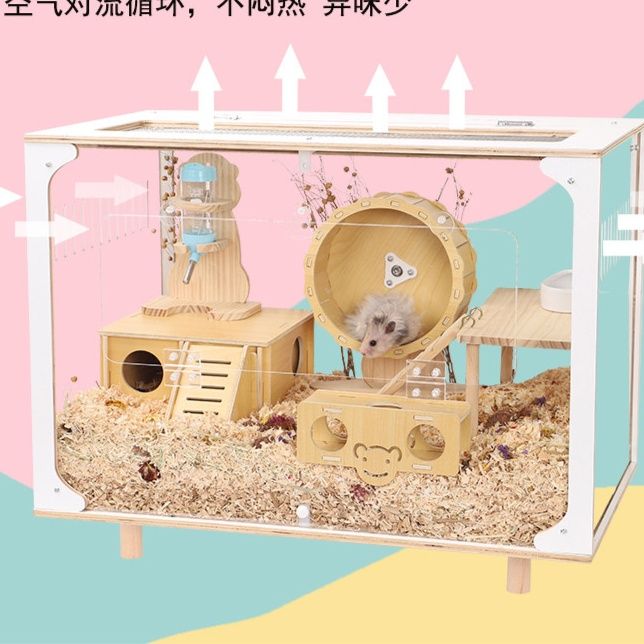 ハムスターケージ 全方位透明観察式二重開口飼育箱