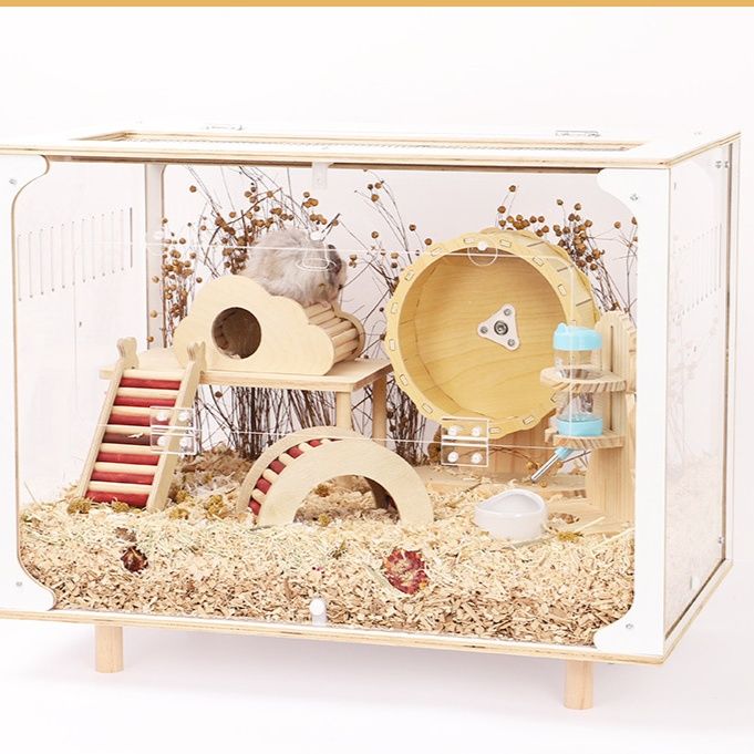 ハムスターケージ 全方位透明観察式二重開口飼育箱