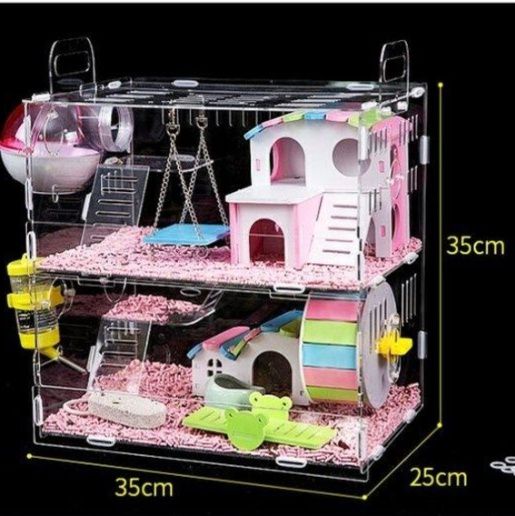 ハムスターケージ 二階建て透明アクリル製豪華別荘風ハムスター飼育ケージ