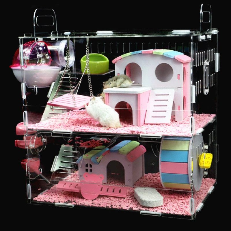 ハムスターケージ 二階建て透明アクリル製豪華別荘風ハムスター飼育ケージ