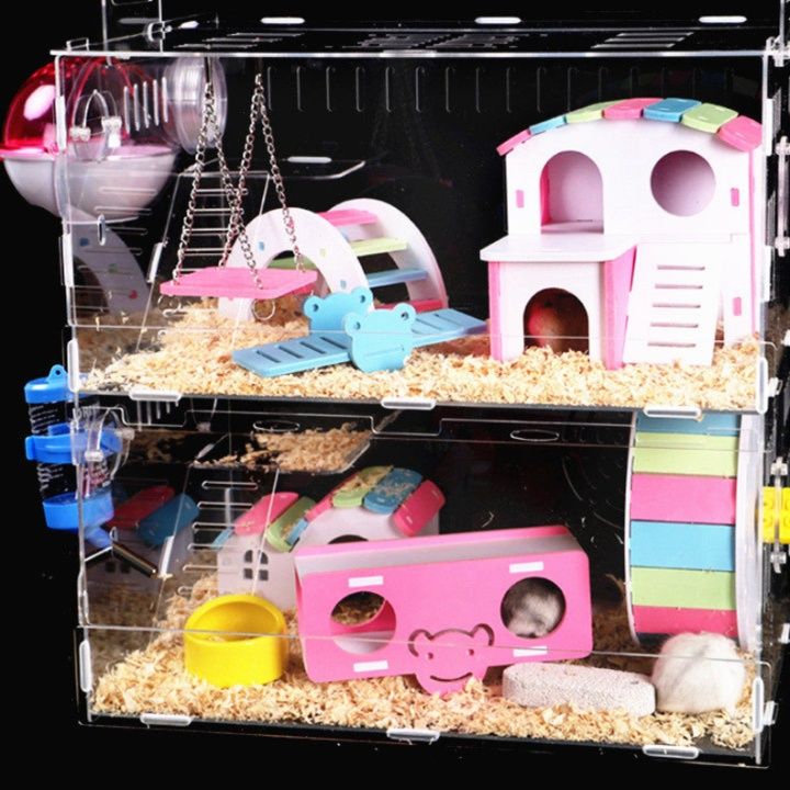 ハムスターケージ 二階建て透明アクリル製豪華別荘風ハムスター飼育ケージ