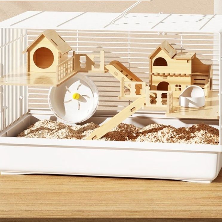 ハムスターケージ 大空間木製二階建て豪華別荘ハムスターケージ