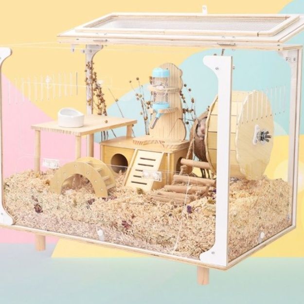 ハムスターケージ 全方位透明観察式二重開口飼育箱