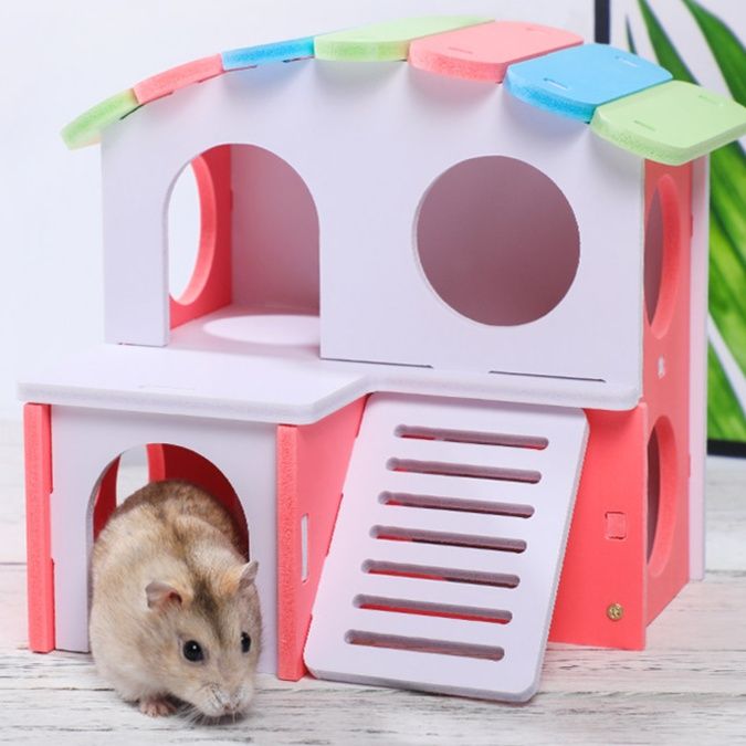 ハムスターケージ 二階建て天然木製ハムスター用多機能小屋