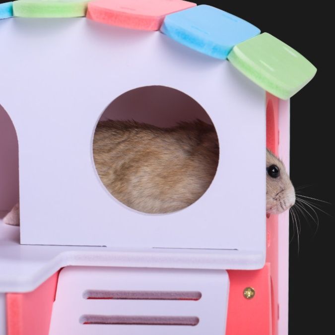 ハムスターケージ 二階建て天然木製ハムスター用多機能小屋