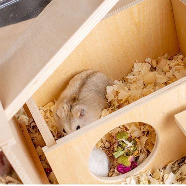 ハムスターケージ 二層式階段付き木製ハウス