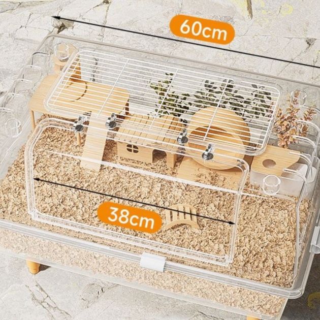 ハムスターケージ 多機能設計透明プラスチックハムスター飼育ケージ