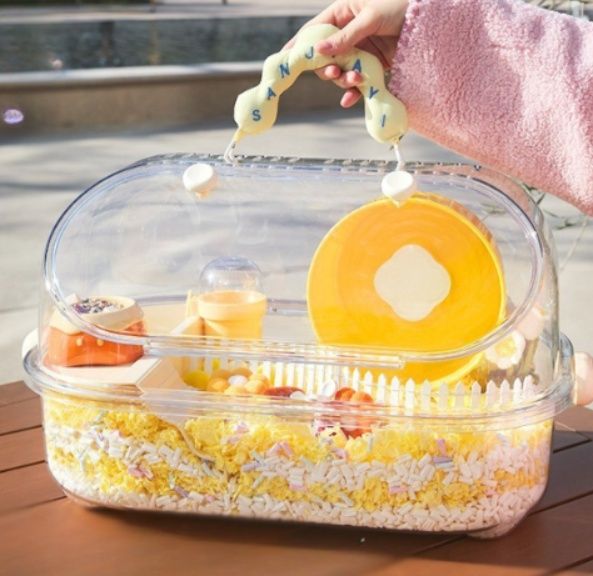 ハムスターケージ 透明二階建て回し車付きプラスチック飼育ケージ