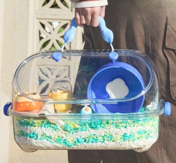 ハムスターケージ 透明二階建て回し車付きプラスチック飼育ケージ