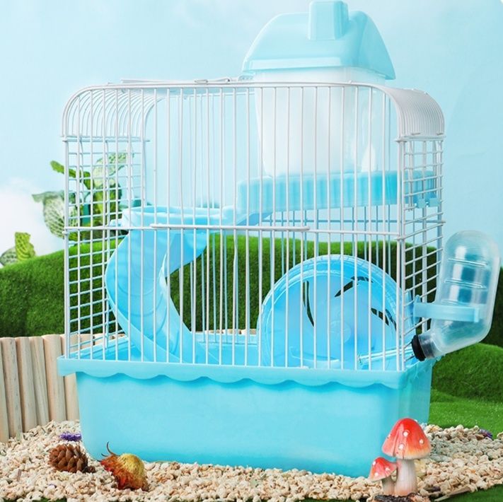 ハムスターケージ 小動物用通気性抜群二階建てハウス付き網タイプ飼育籠