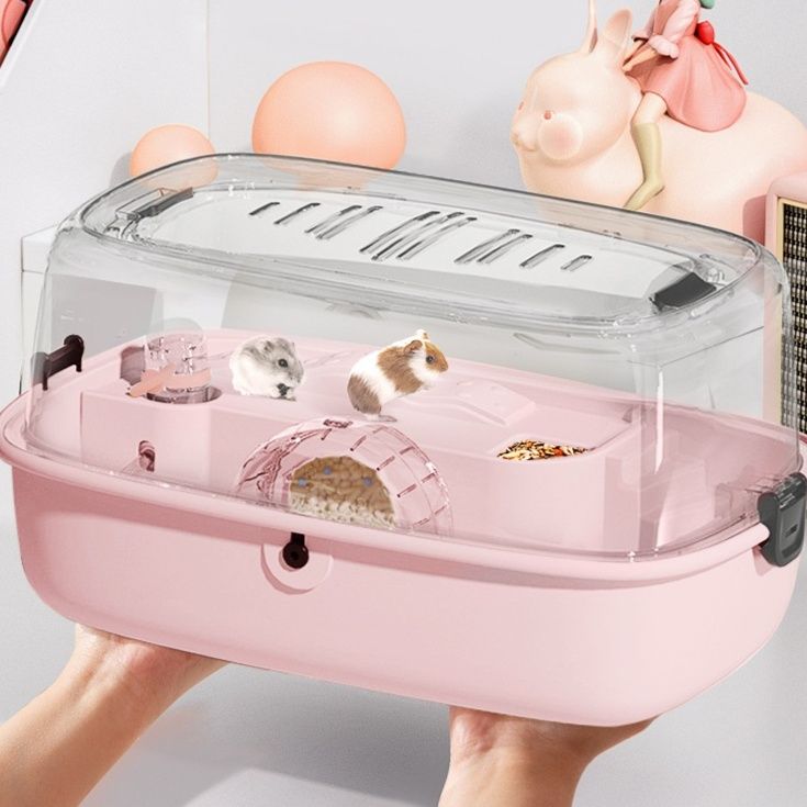透明蓋付き広々ハムスターケージ アクリル製