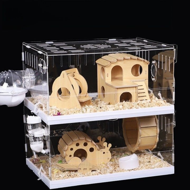 ハムスターケージ 二層式アクリル製ハムスターケージ 木製遊具付き