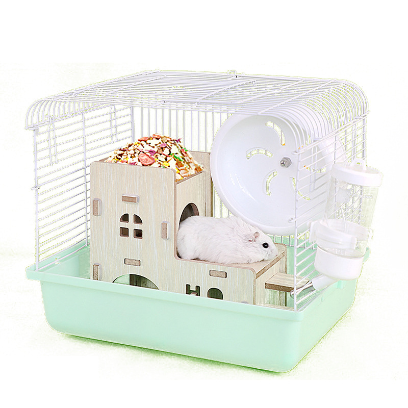 ハムスターケージ ハムスター用二階建て木製ハウス付き金属網ケージセット