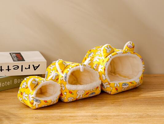 ハムスターケージ ハムスター用ふわふわハウス 黄色うさぎ柄ベッド