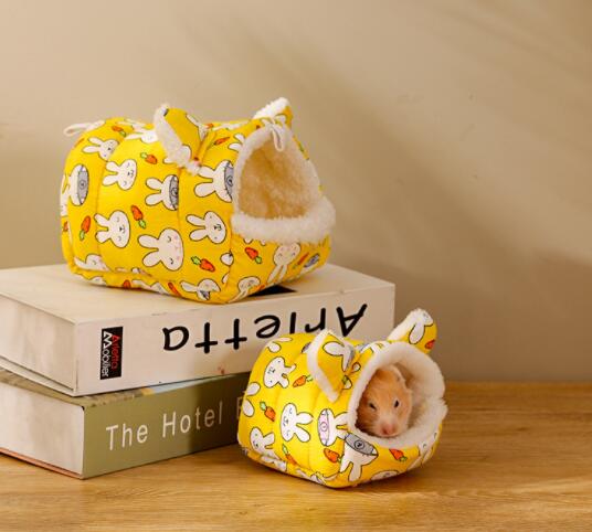 ハムスターケージ ハムスター用ふわふわハウス 黄色うさぎ柄ベッド