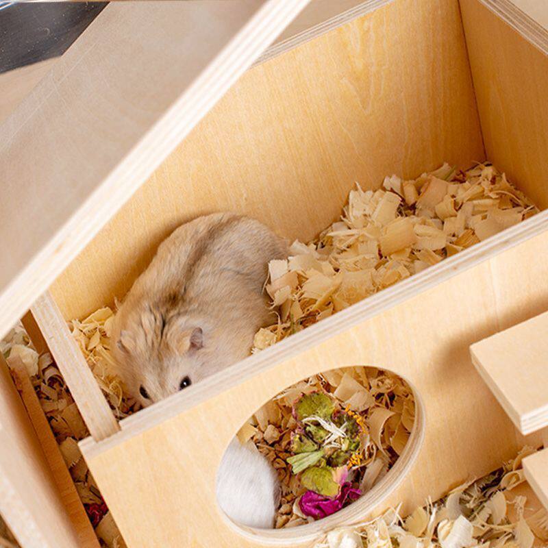 ハムスターケージ 二層式階段付き木製ハウス