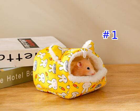 ハムスターケージ ハムスター用ふわふわハウス 黄色うさぎ柄ベッド