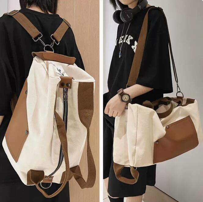 帆布バッグ ツートンカラー 二通り 背負い 肩掛け 鞄
