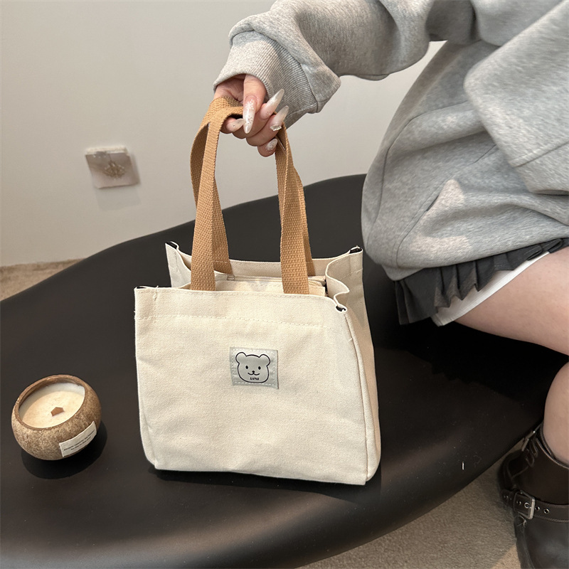 帆布バッグ くまワッペン付き帆布ミニトートバッグ