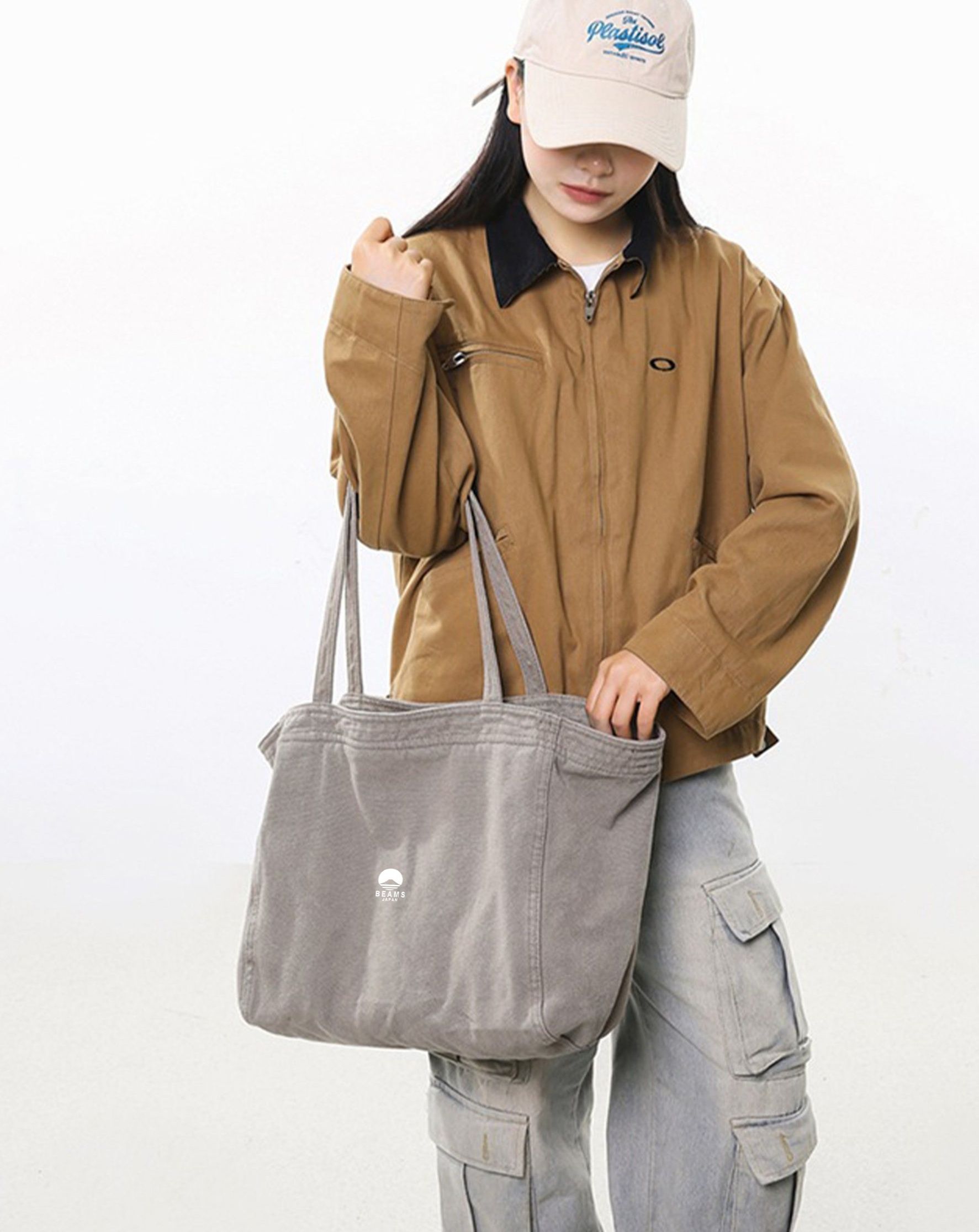 帆布バッグ ワンポイント刺繍入り大容量帆布トートバッグ