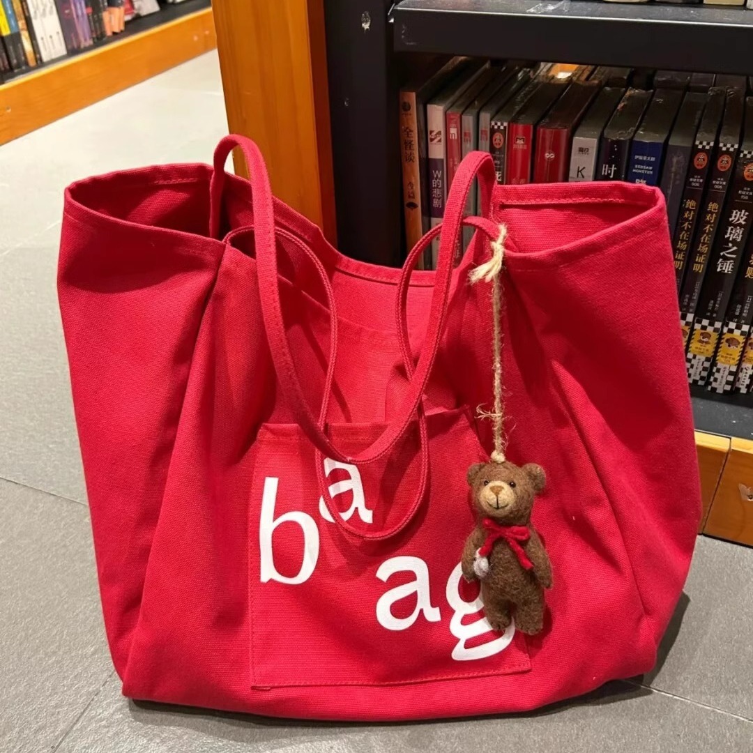 帆布バッグ 赤色大きめ帆布トートバッグ