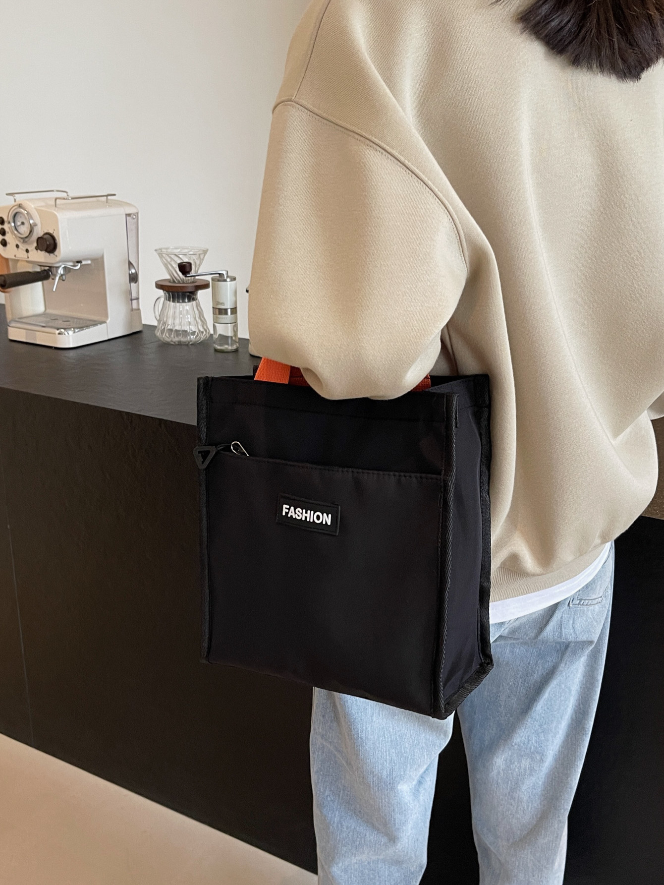 帆布バッグ 前ポケット付きコンパクト手提げトートバッグ