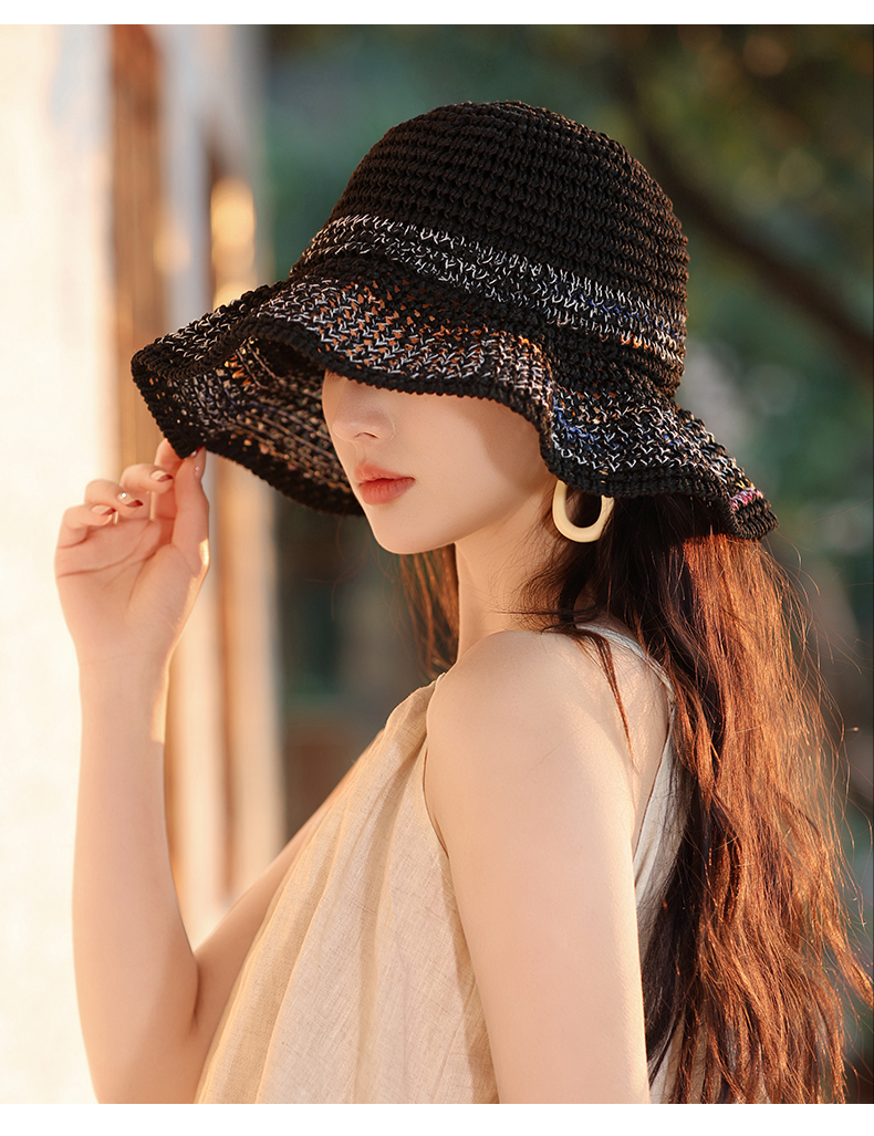 帽子 レディース 優美な波型つばの涼麦わら帽子