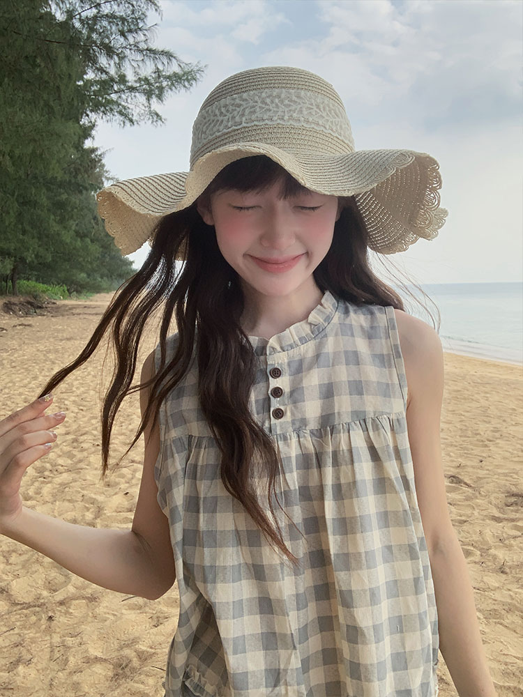 帽子 レディース 波型フリル麦わら帽子