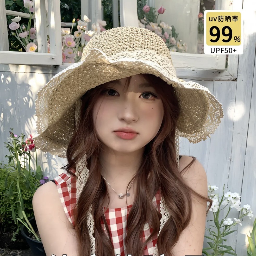 帽子 レディース 優雅　リボン麦わら帽