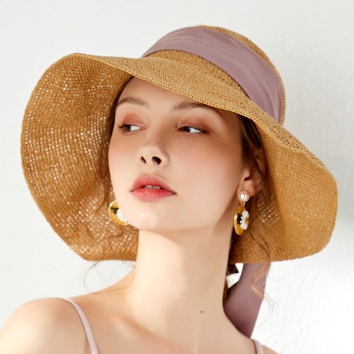 帽子 レディース 優美リボン付き　麦わら帽子