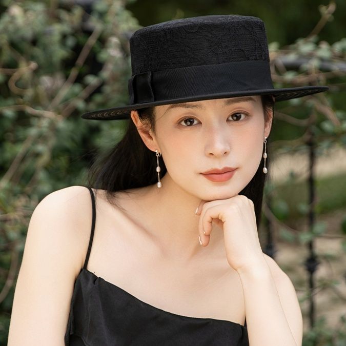 帽子 レディース リボン飾り　平つば麦わら帽子