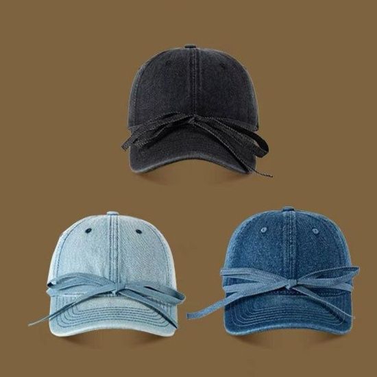 帽子 レディース リボン結び　デニムキャップ